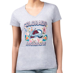 Colorado Avalanche G-III 4Her by Carl Banks Women's Super-Slim Fit Lightweight Flower Logo V-Neck T-Shirt - Heather Gray - NHL 201906313