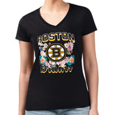 Boston Bruins G-III 4Her by Carl Banks Women's Super-Slim Fit Lightweight Flower Logo V-Neck T-Shirt - Black - NHL 201906339