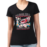 Carolina Hurricanes G-III 4Her by Carl Banks Women's Super-Slim Fit Lightweight Flower Logo V-Neck T-Shirt - Black - NHL 201906344