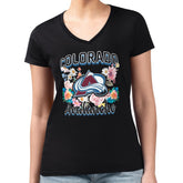 Colorado Avalanche G-III 4Her by Carl Banks Women's Super-Slim Fit Lightweight Flower Logo V-Neck T-Shirt - Black - NHL 201906348