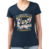 Nashville Predators G-III 4Her by Carl Banks Women's Super-Slim Fit Lightweight Flower Logo V-Neck T-Shirt - Navy - NHL 201906350
