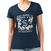 Seattle Kraken G-III 4Her by Carl Banks Women's Super-Slim Fit Lightweight Flower Logo V-Neck T-Shirt - Navy - NHL 201906351