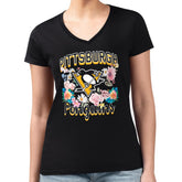 Pittsburgh Penguins G-III 4Her by Carl Banks Women's Super-Slim Fit Lightweight Flower Logo V-Neck T-Shirt - Black - NHL 201906352