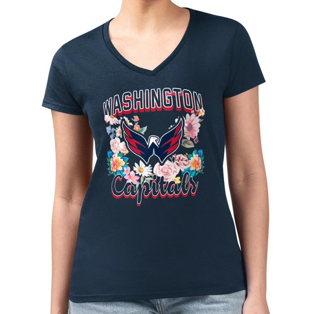Washington Capitals G-III 4Her by Carl Banks Women's Super-Slim Fit Lightweight Flower Logo V-Neck T-Shirt - Navy - NHL 201906357
