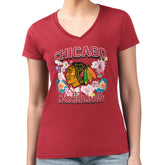 Chicago Blackhawks G-III 4Her by Carl Banks Women's Super-Slim Fit Lightweight Flower Logo V-Neck T-Shirt - Red - NHL 201906383