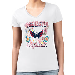 Washington Capitals G-III 4Her by Carl Banks Women's Super-Slim Fit Lightweight Flower Logo V-Neck T-Shirt - White - NHL 201906395
