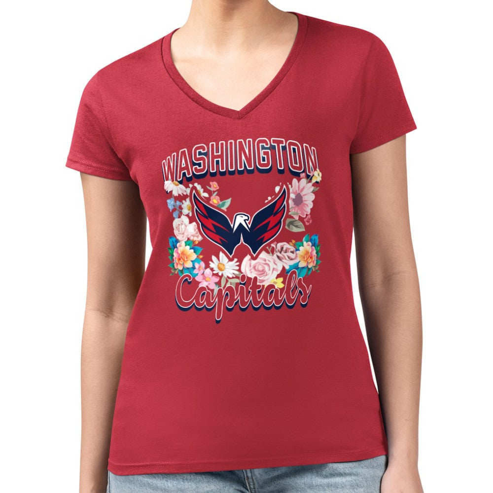 Washington Capitals G-III 4Her by Carl Banks Women's Super-Slim Fit Lightweight Flower Logo V-Neck T-Shirt - Red - NHL 201906396
