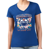 Edmonton Oilers G-III 4Her by Carl Banks Women's Super-Slim Fit Lightweight Flower Logo V-Neck T-Shirt - Royal - NHL 201906408