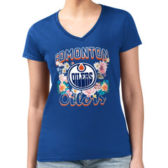 Edmonton Oilers G-III 4Her by Carl Banks Women's Super-Slim Fit Lightweight Flower Logo V-Neck T-Shirt - Royal - NHL 201906408