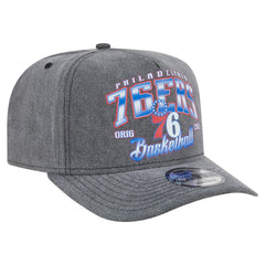 Philadelphia 76ers Throwback Washed Pre-Curved 9FIFTY Snapback Hat Charcoal | New Era