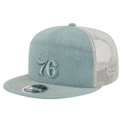Philadelphia 76ers Adventure Denim Split Panel 9FIFTY Snapback Trucker Hat | New Era Near Me