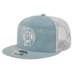 Boston Celtics Adventure Denim Split Panel 9FIFTY Snapback Trucker Hat | New Era discount
