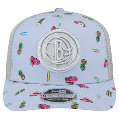 Brooklyn Nets Adventure Aloha Pattern 9SEVENTY Stretch-Snap Hat Light Blue/Gray | New Era Near Me