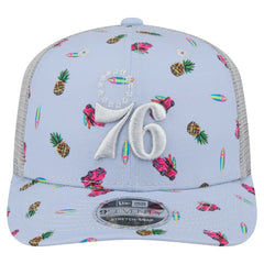 Philadelphia 76ers Adventure Aloha Pattern 9SEVENTY Stretch-Snap Hat Light Blue/Gray | New Era US