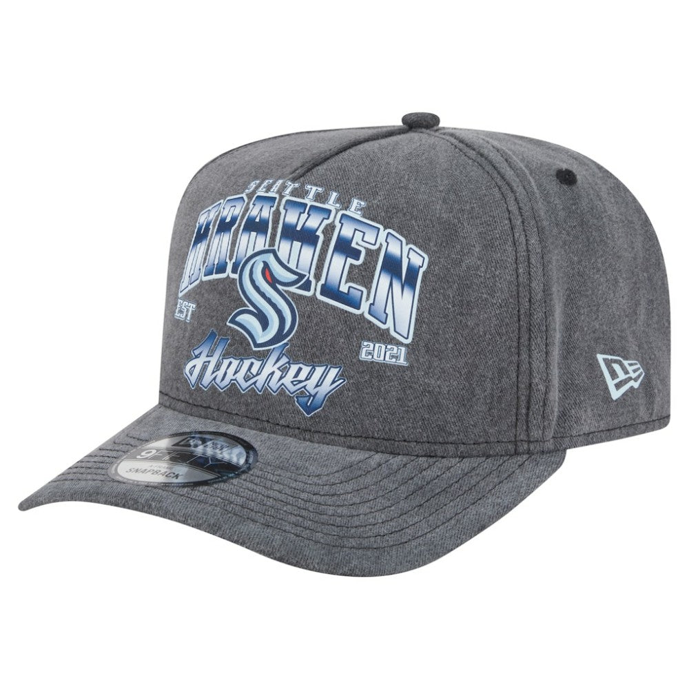 Seattle Kraken New Era Throwback Washed A-Frame Pre-Curved 9FIFTY Snapback Hat - Charcoal - NHL 201912307