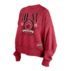 Miami Heat Women's Throwback Vintage Enzyme Wash Oversized Boxy Pullover Sweatshirt Red | New Era