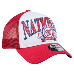 Washington Nationals New Era Distressed 9FORTY A-Frame Adjustable Trucker Hat - Red - New Era Discount