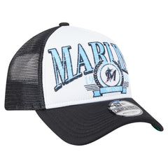 Miami Marlins New Era Distressed 9FORTY A-Frame Adjustable Trucker Hat - Black - New Era Sale