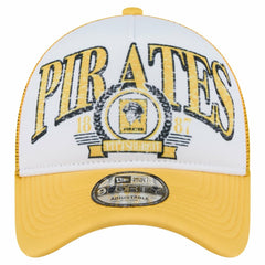 Pittsburgh Pirates New Era Distressed 9FORTY A-Frame Adjustable Trucker Hat - White/Gold - New Era on Sale