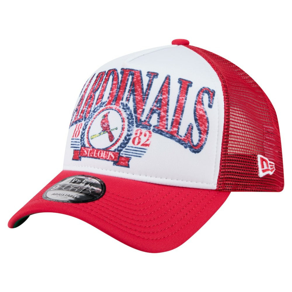 St. Louis Cardinals New Era Distressed 9FORTY A-Frame Adjustable Trucker Hat - White - New Era Online