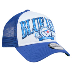Toronto Blue Jays New Era Distressed 9FORTY A-Frame Adjustable Trucker Hat - White/Royal - New Era Discount