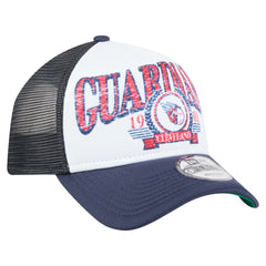 Cleveland Guardians New Era Distressed 9FORTY A-Frame Adjustable Trucker Hat - White/Navy - New Era Discount