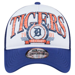 Detroit Tigers New Era Distressed 9FORTY A-Frame Adjustable Trucker Hat - White/Navy - New Era Discount