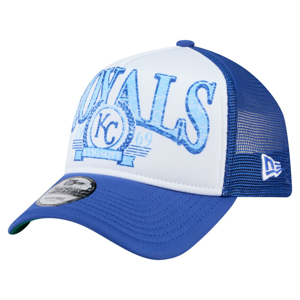 Kansas City Royals New Era Distressed 9FORTY A-Frame Adjustable Trucker Hat - Royal - New Era Online