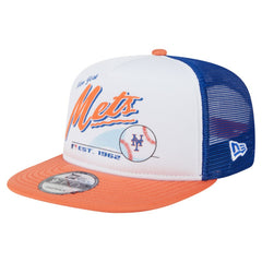 New York Mets New Era Retro Script Trucker 9FIFTY Snapback Hat - White/Orange - New Era Lifestyle
