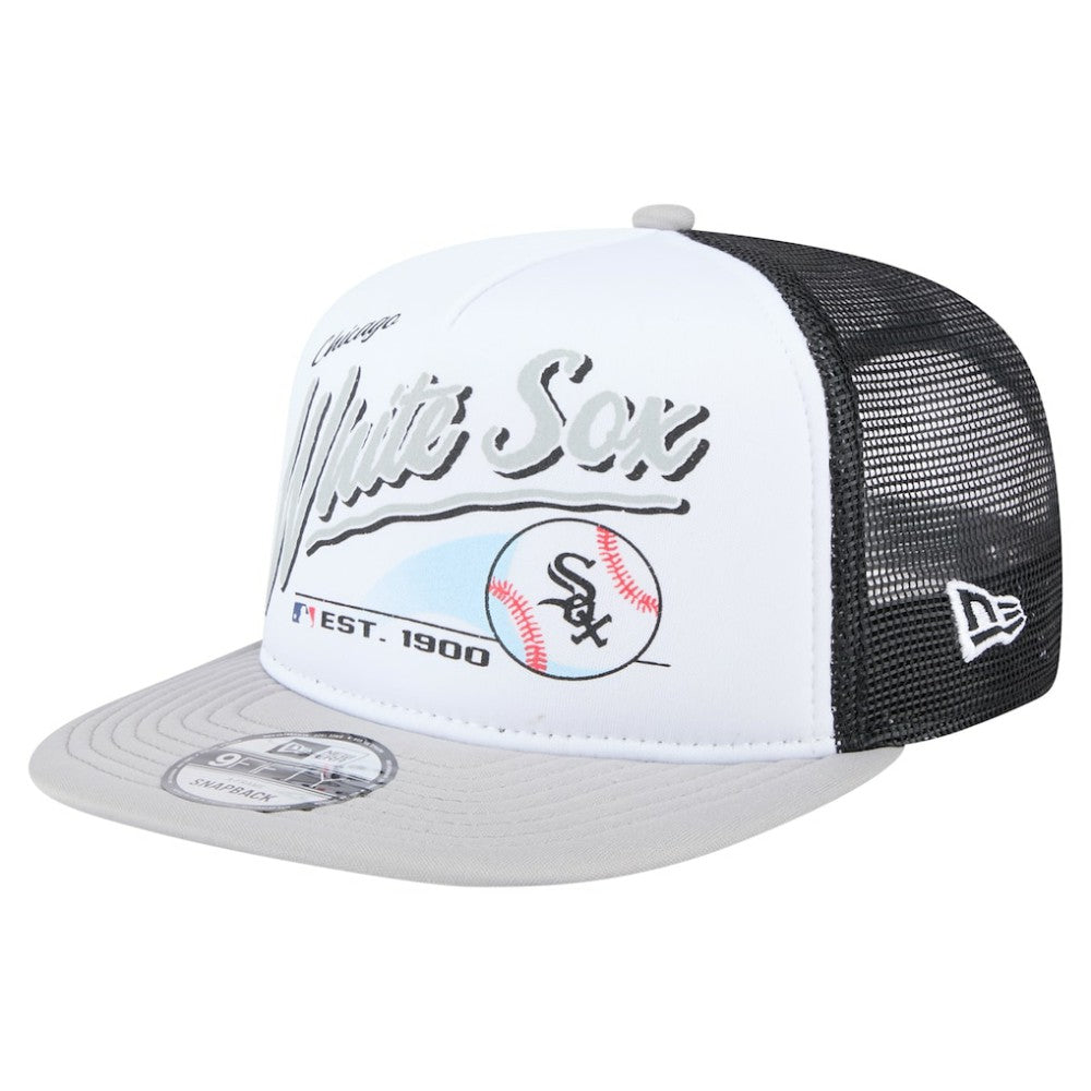 Chicago White Sox New Era Retro Script Trucker 9FIFTY Snapback Hat - White/Gray - New Era on Sale