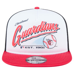 Cleveland Guardians New Era Retro Script Trucker 9FIFTY Snapback Hat - White/Red - New Era Online