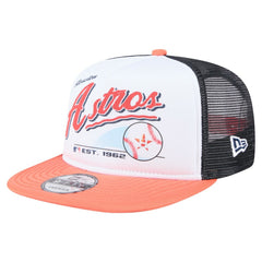 Houston Astros New Era Retro Script Trucker 9FIFTY Snapback Hat - White/Orange - New Era Discount