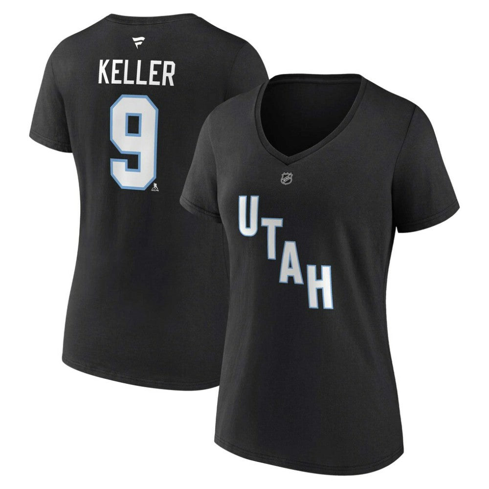 Clayton Keller Utah Mammoth Fanatics Women's Authentic Stack Name & Number V-Neck T-Shirt - Black - NHL 201926612