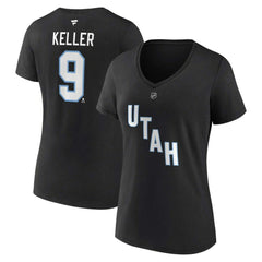 Clayton Keller Utah Mammoth Fanatics Women's Authentic Stack Name & Number V-Neck T-Shirt - Black - NHL 201926612