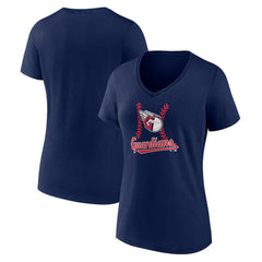Cleveland Guardians Women's Fastball V-Neck T-Shirt - Navy - MLB Discount