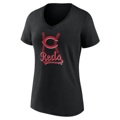 Cincinnati Reds Women's Fastball V-Neck T-Shirt - Black - MLB Sale