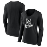 Los Angeles Dodgers Women's Fastball Long Sleeve V-Neck T-Shirt - Black - MLB Online