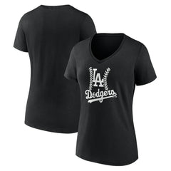 Los Angeles Dodgers Women's Fastball V-Neck T-Shirt - Black - MLB Lifestyle