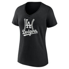 Los Angeles Dodgers Women's Fastball V-Neck T-Shirt - Black - MLB Lifestyle