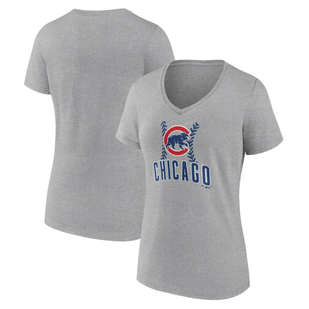 Chicago Cubs Women's Fastball V-Neck T-Shirt - Gray - MLB Discount