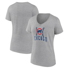 Chicago Cubs Women's Fastball V-Neck T-Shirt - Gray - MLB Discount