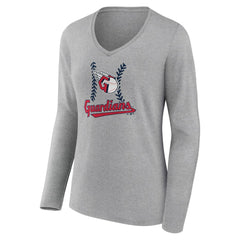 Cleveland Guardians Women's Fastball Long Sleeve V-Neck T-Shirt - Gray - MLB Online