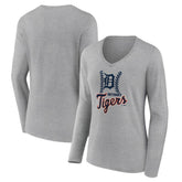 Detroit Tigers Women's Fastball Long Sleeve V-Neck T-Shirt - Gray - MLB Online