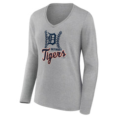 Detroit Tigers Women's Fastball Long Sleeve V-Neck T-Shirt - Gray - MLB Online