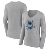 Los Angeles Dodgers Women's Fastball Long Sleeve V-Neck T-Shirt - Gray - MLB Online