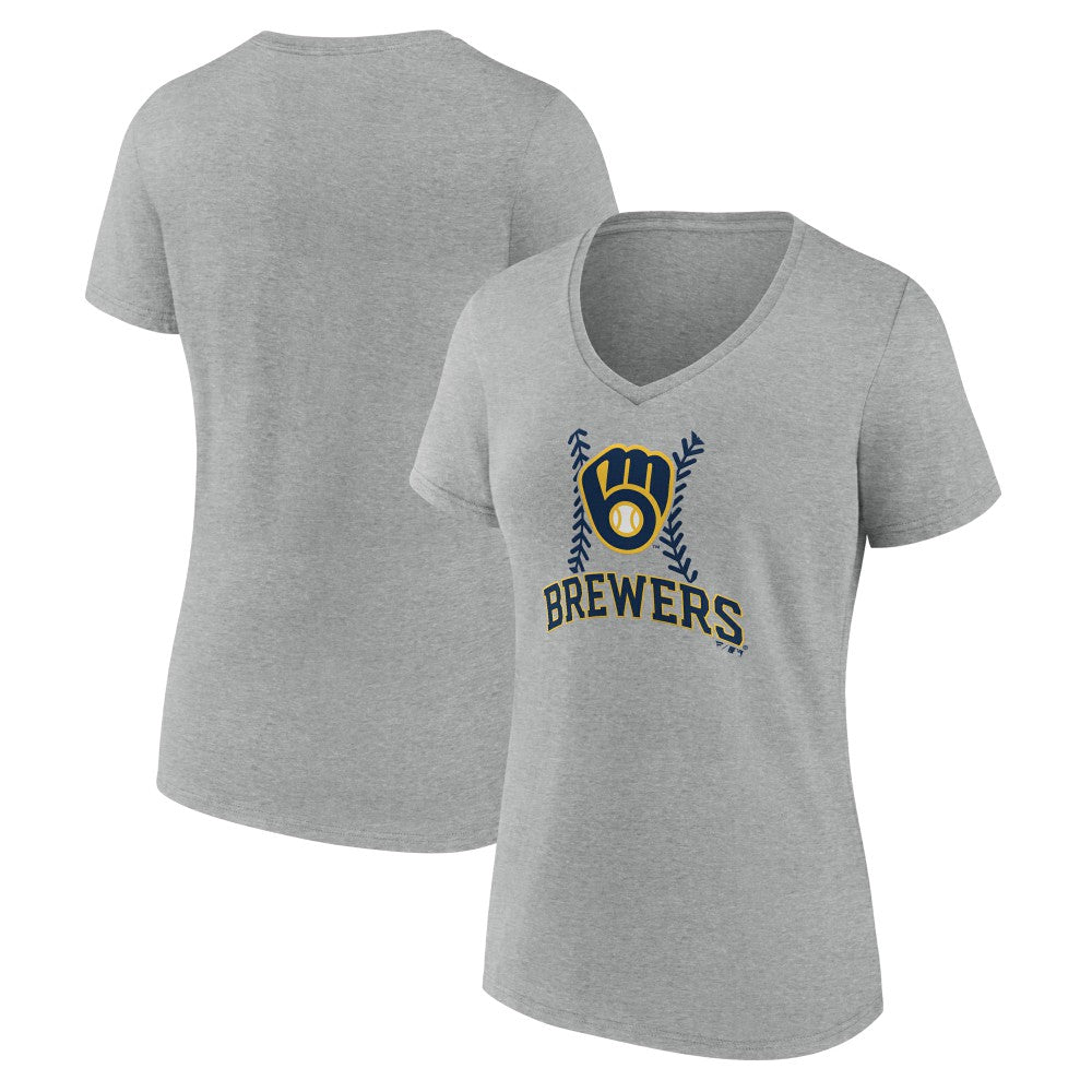 Milwaukee Brewers Women's Fastball V-Neck T-Shirt - Gray - MLB Lifestyle