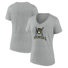 Milwaukee Brewers Women's Fastball V-Neck T-Shirt - Gray - MLB Lifestyle