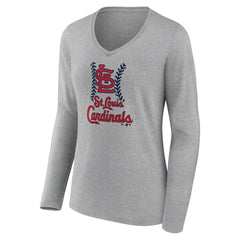 St. Louis Cardinals Women's Fastball Long Sleeve V-Neck T-Shirt - Gray - MLB Lifestyle