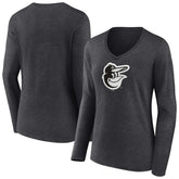 Baltimore Orioles Women's Monochrome Long Sleeve V-Neck T-Shirt - Charcoal - MLB Discount