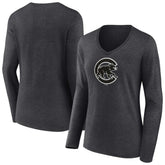 Chicago Cubs Women's Monochrome Long Sleeve V-Neck T-Shirt - Charcoal - MLB Online